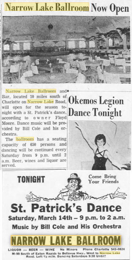 Narrow Lake Ballroom - MARCH 14 1964 AD AND ARTICLE
